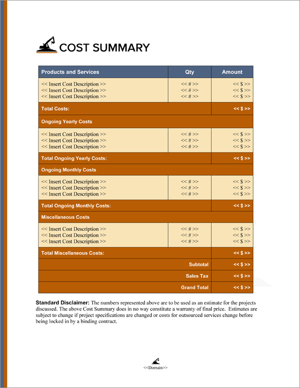 Proposal Pack Mining #3 Cost Summary Page Proposal Pack Mining #3 Cost Summary Page