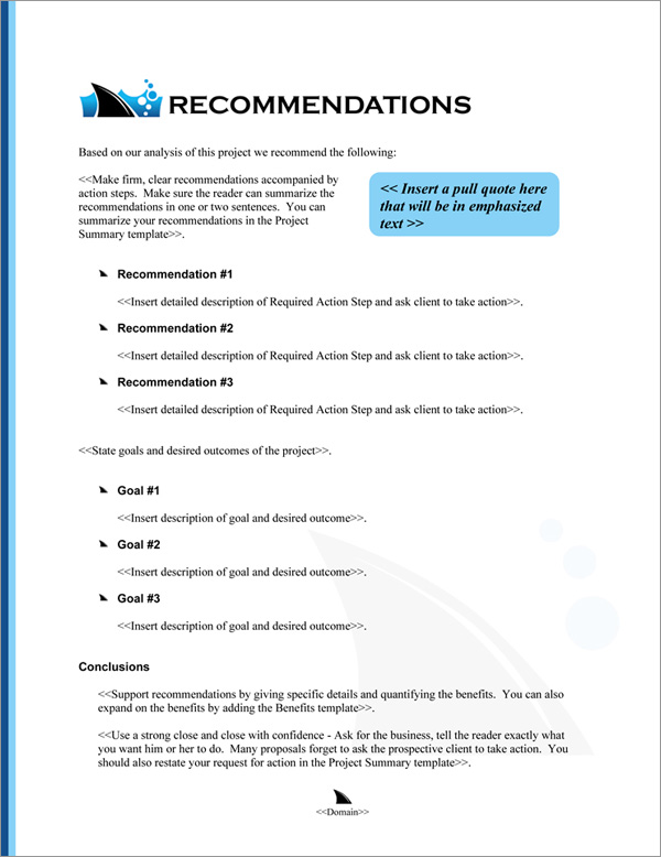Proposal Pack Business #21 Recommendations Page Proposal Pack Business #21 Recommendations Page
