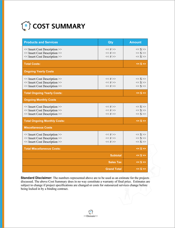 Proposal Pack Electrical #4 Cost Summary Page Proposal Pack Electrical #4 Cost Summary Page