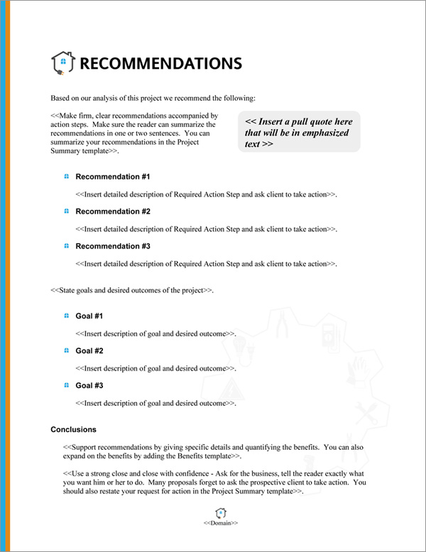 Proposal Pack Electrical #4 Recommendations Page