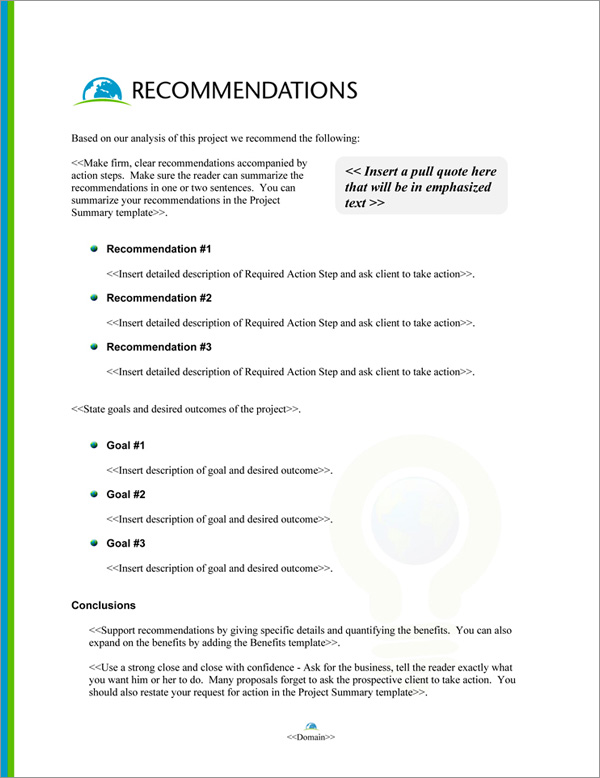 Proposal Pack Environmental #5 Recommendations Page Proposal Pack Environmental #5 Recommendations Page