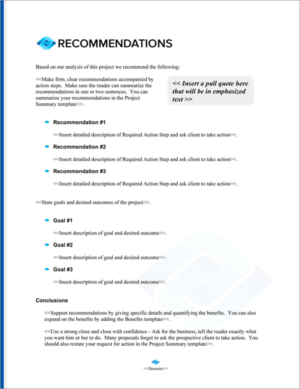 Proposal Pack Business #22 Recommendations Page Proposal Pack Business #22 Recommendations Page