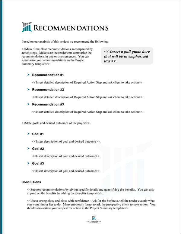 Proposal Pack Classic #18 Recommendations Page Proposal Pack Classic #18 Recommendations Page