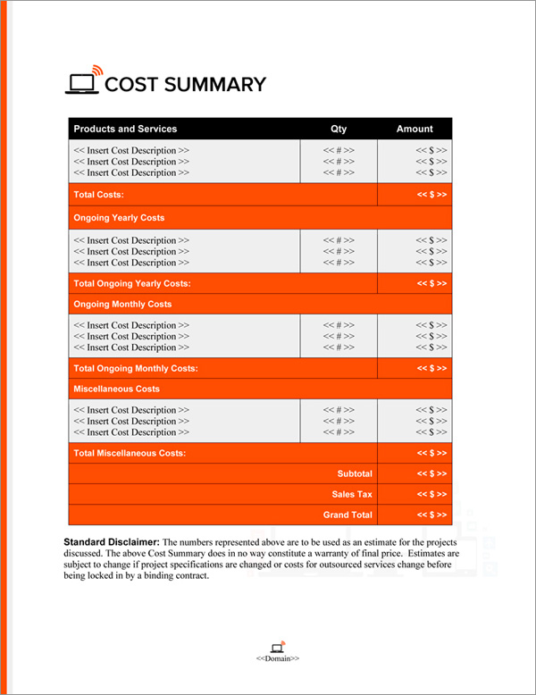 Proposal Pack Computers #6 Cost Summary Page Proposal Pack Computers #6 Cost Summary Page