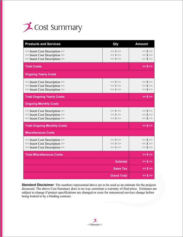 Proposal Pack Symbols #7 Cost Summary Page Proposal Pack Symbols #7 Cost Summary Page