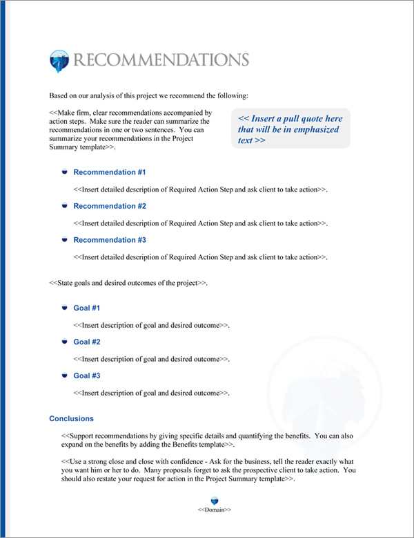 Proposal Pack Aqua #6 Recommendations Page Proposal Pack Aqua #6 Recommendations Page