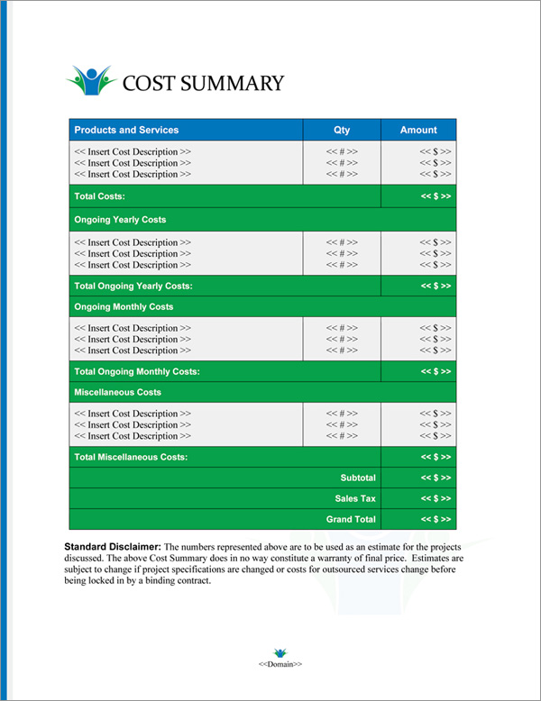 Proposal Pack Community #2 Cost Summary Page Proposal Pack Community #2 Cost Summary Page