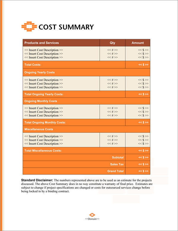 Proposal Pack Construction #8 Cost Summary Page Proposal Pack Construction #8 Cost Summary Page