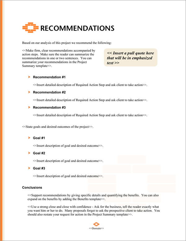 Proposal Pack Construction #8 Recommendations Page Proposal Pack Construction #8 Recommendations Page