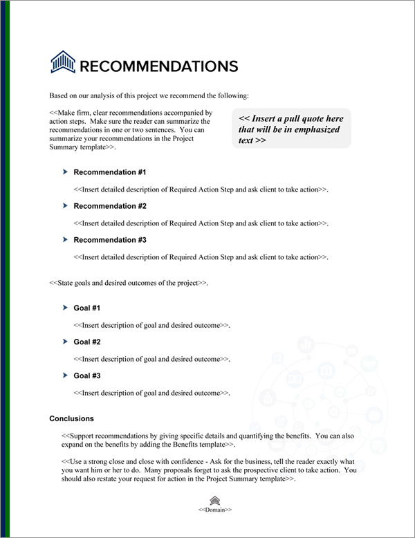 Proposal Pack Financial #5 Recommendations Page Proposal Pack Financial #5 Recommendations Page
