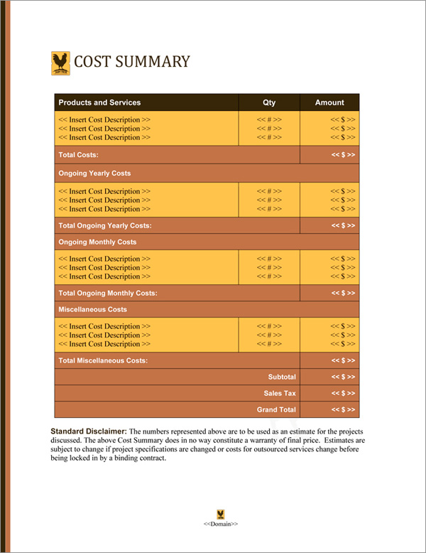 Proposal Pack Ranching #2 Cost Summary Page Proposal Pack Ranching #2 Cost Summary Page