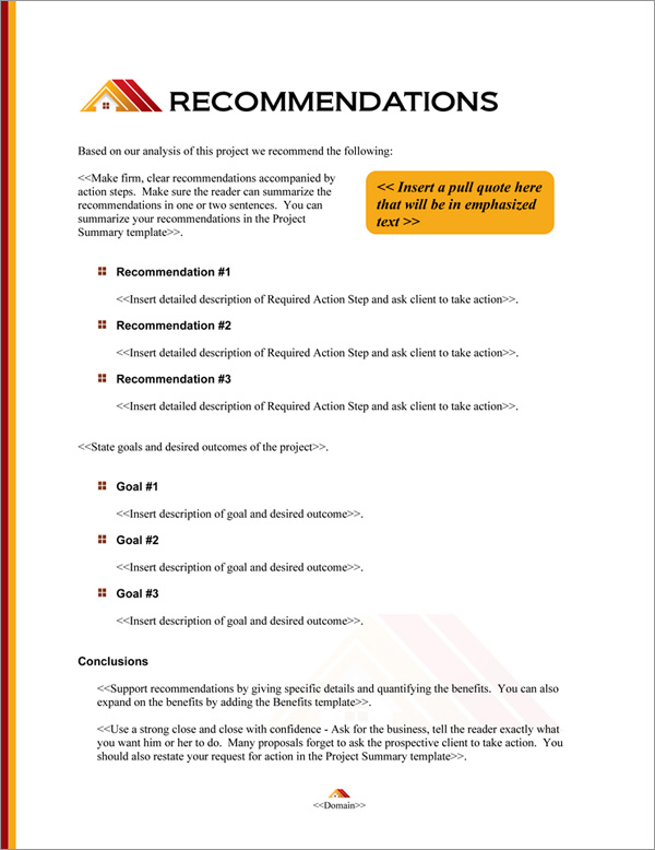 Proposal Pack Roofing #2 Recommendations Page