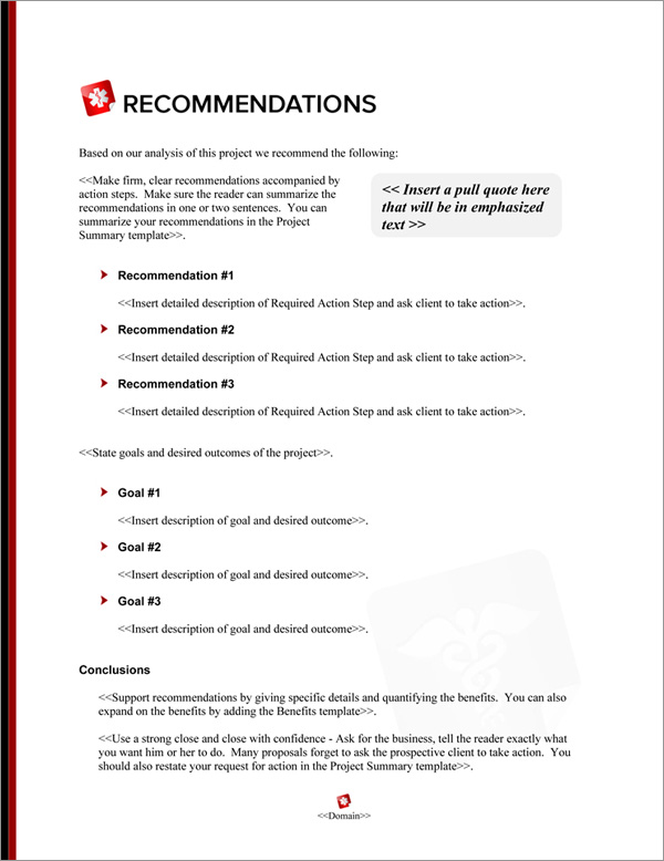 Proposal Pack Medical #8 Recommendations Page Proposal Pack Medical #8 Recommendations Page