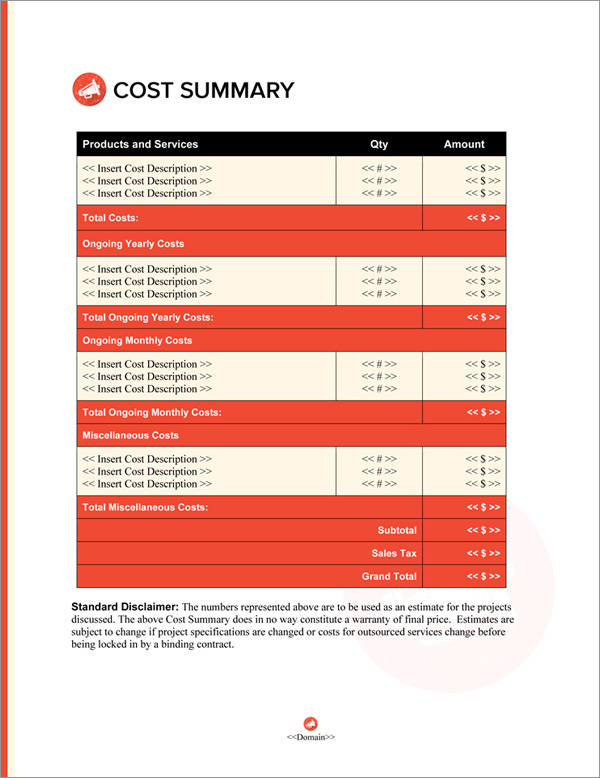 Proposal Pack People #5 Cost Summary Page Proposal Pack People #5 Cost Summary Page