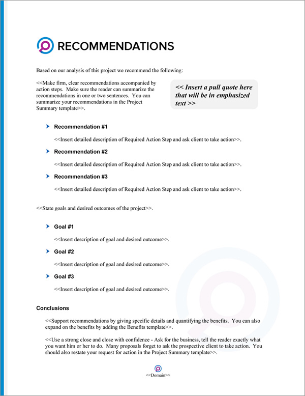 Proposal Pack Science #5 Recommendations Page
