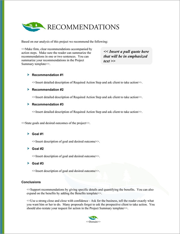 Proposal Pack Aqua #7 Recommendations Page Proposal Pack Aqua #7 Recommendations Page