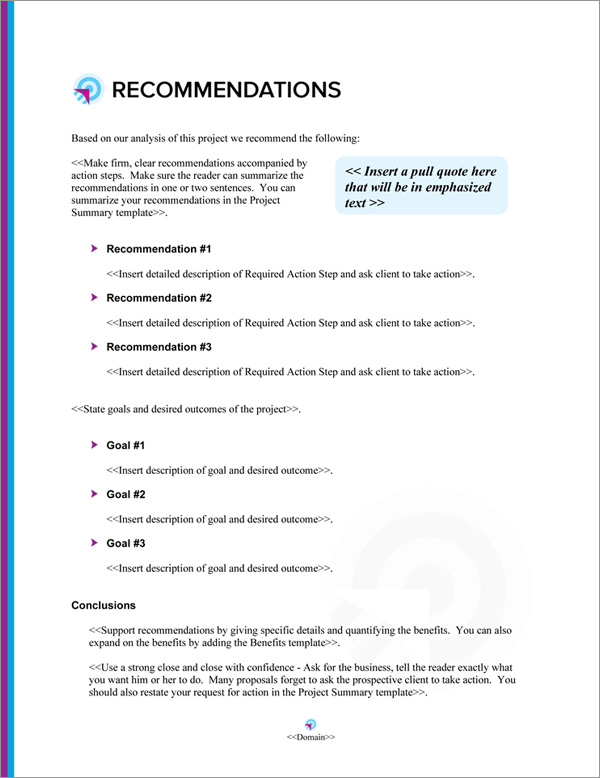 Proposal Pack Bullseye #3 Recommendations Page Proposal Pack Bullseye #3 Recommendations Page
