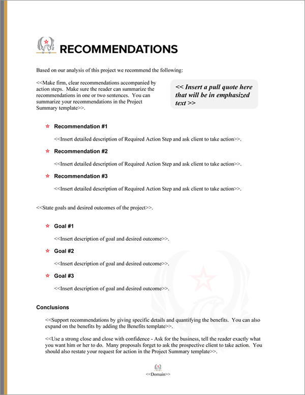 Proposal Pack Military #6 Recommendations Page