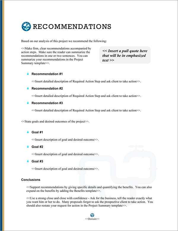 Proposal Pack Plumbing #2 Recommendations Page Proposal Pack Plumbing #2 Recommendations Page