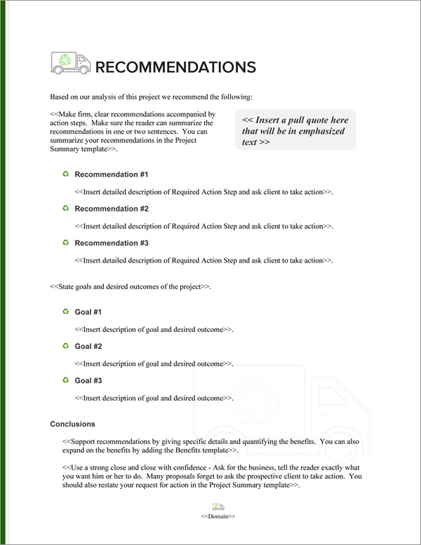 Proposal Pack Sanitation #1 Recommendations Page