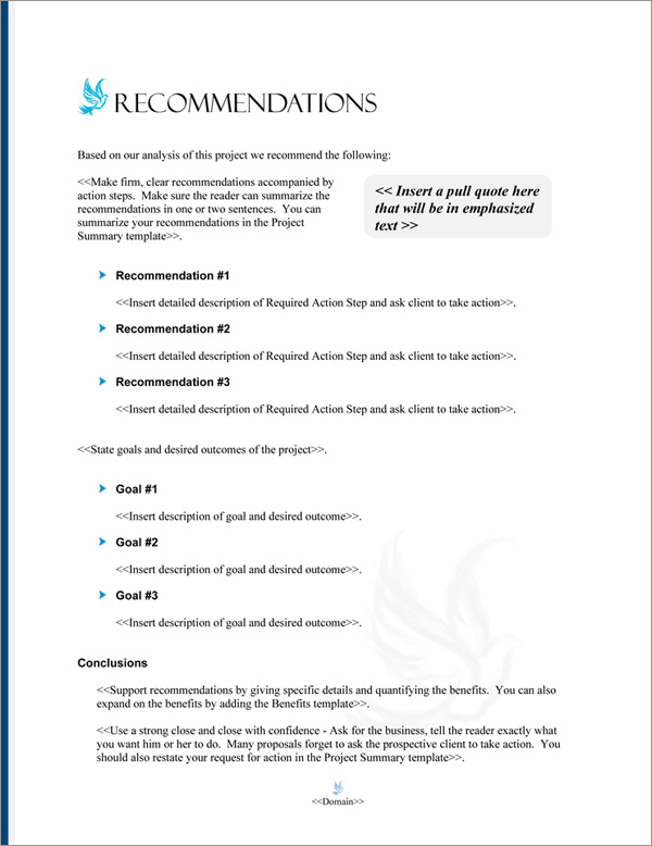 Proposal Pack Spiritual #3 Recommendations Page