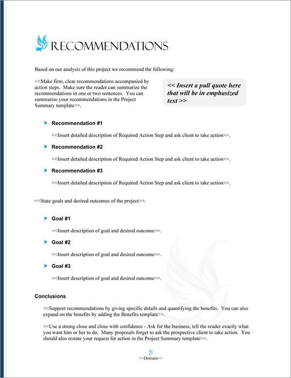 Proposal Pack Spiritual #3 Recommendations Page Proposal Pack Spiritual #3 Recommendations Page