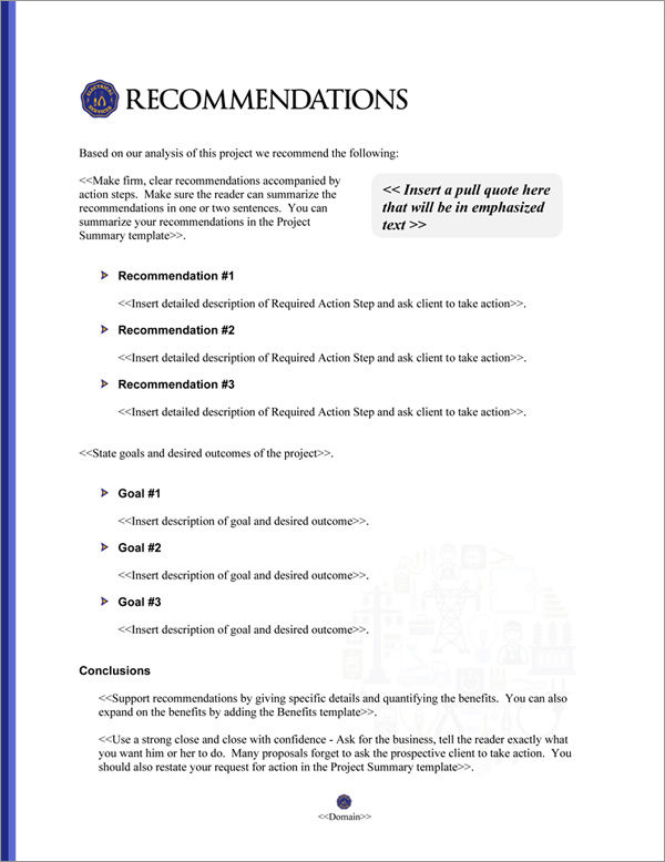 Proposal Pack Electrical #5 Recommendations Page Proposal Pack Electrical #5 Recommendations Page
