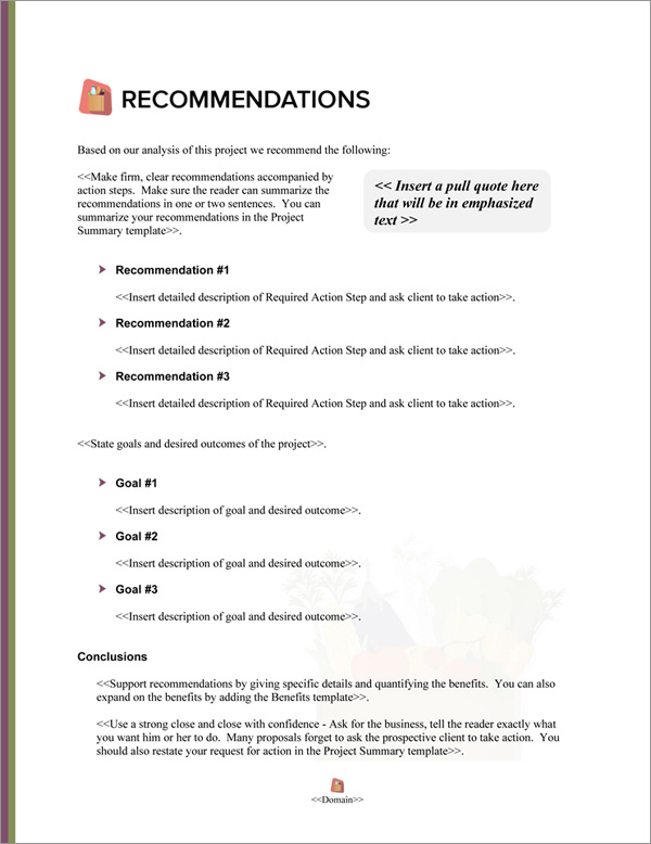 Proposal Pack Food #5 Recommendations Page