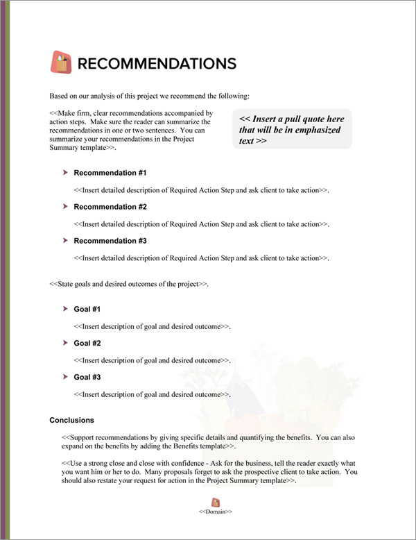 Proposal Pack Food #5 Recommendations Page Proposal Pack Food #5 Recommendations Page