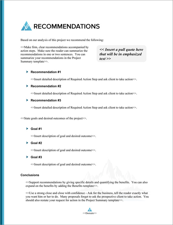 Proposal Pack Outdoors #4 Recommendations Page