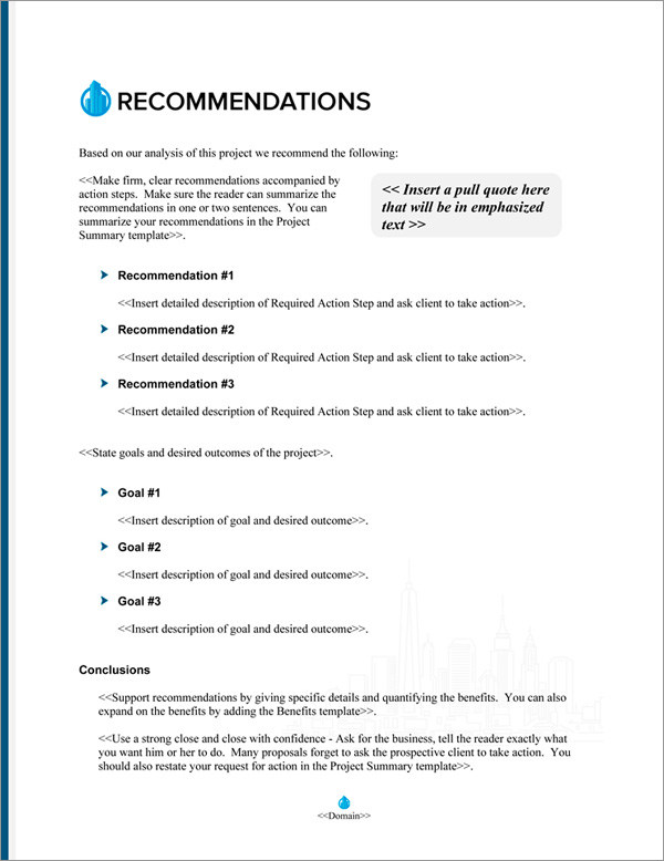 Proposal Pack Skyline #5 Recommendations Page