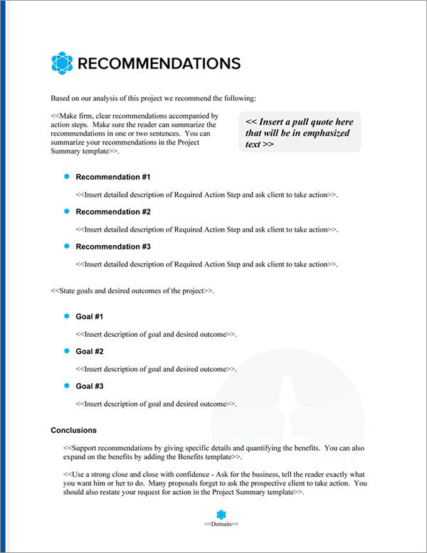 Proposal Pack Aerospace #4 Recommendations Page