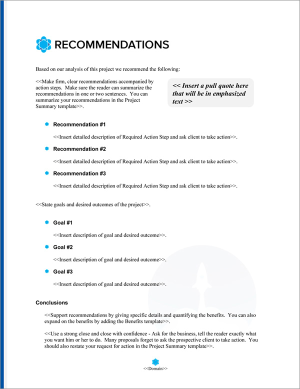 Proposal Pack Aerospace #4 Recommendations Page Proposal Pack Aerospace #4 Recommendations Page