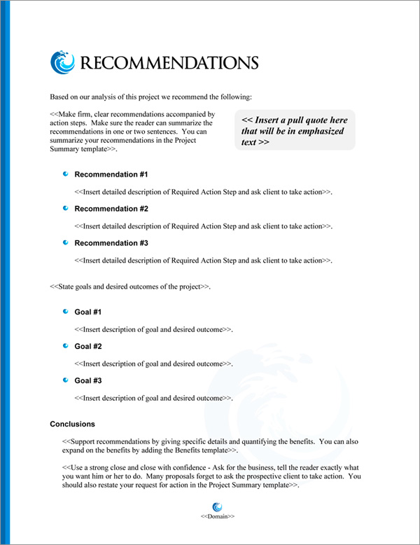 Proposal Pack Aqua #8 Recommendations Page Proposal Pack Aqua #8 Recommendations Page