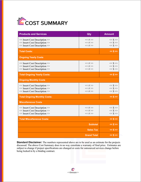 Proposal Pack Decorator #4 Cost Summary Page Proposal Pack Decorator #4 Cost Summary Page