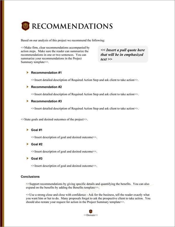 Proposal Pack Legal #1 Recommendations Page