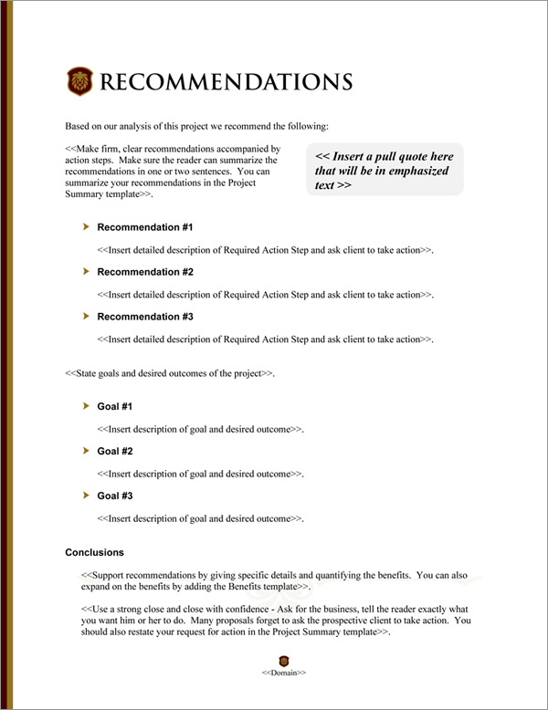 Proposal Pack Legal #1 Recommendations Page Proposal Pack Legal #1 Recommendations Page