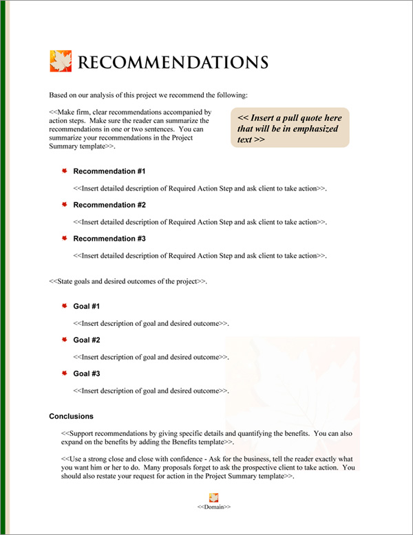 Proposal Pack Seasonal #4 Recommendations Page Proposal Pack Seasonal #4 Recommendations Page