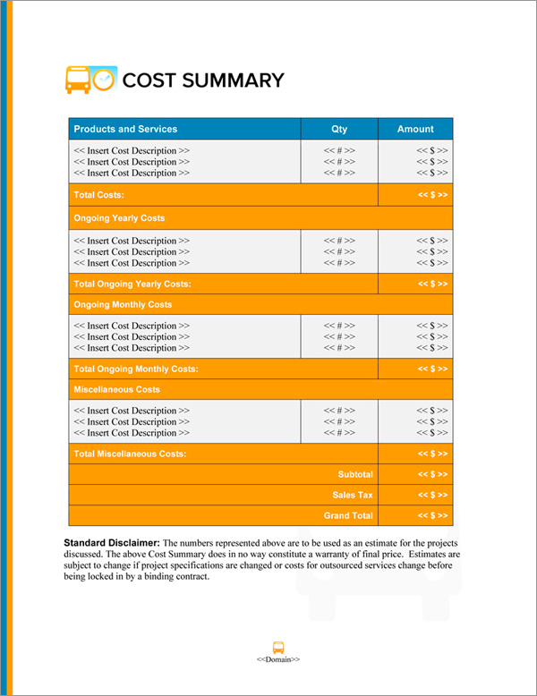 Proposal Pack Transportation #11 Cost Summary Page Proposal Pack Transportation #11 Cost Summary Page