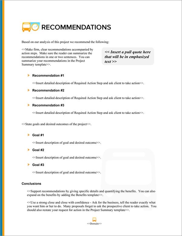 Proposal Pack Transportation #11 Recommendations Page