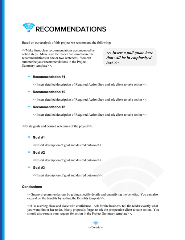 Proposal Pack Wireless #4 Recommendations Page Proposal Pack Wireless #4 Recommendations Page