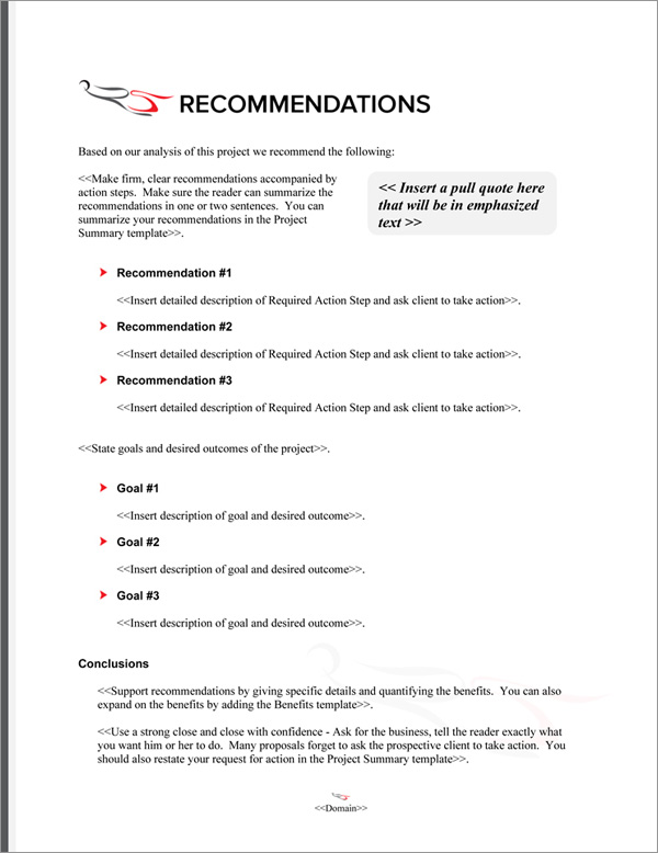 Proposal Pack Aerospace #5 Recommendations Page Proposal Pack Aerospace #5 Recommendations Page