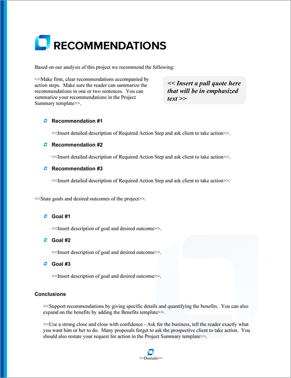 Proposal Pack Classic #19 Recommendations Page Proposal Pack Classic #19 Recommendations Page