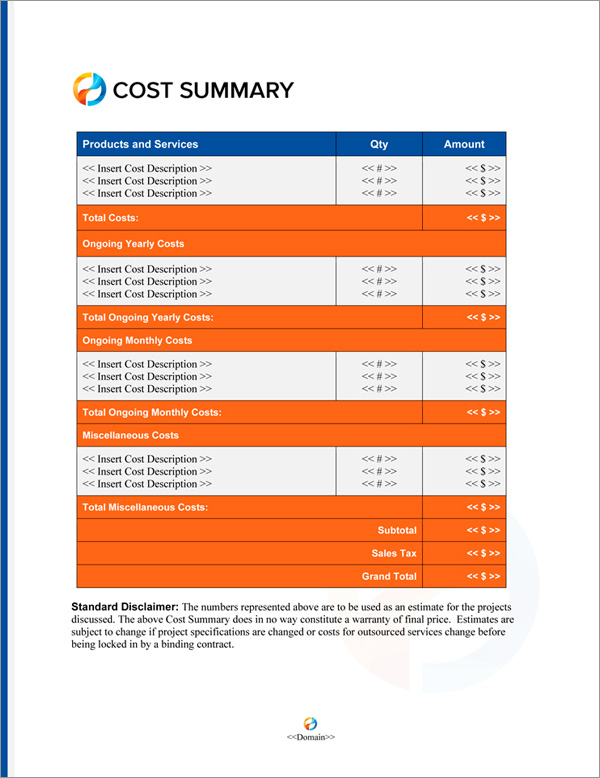 Proposal Pack Elegant #6 Cost Summary Page Proposal Pack Elegant #6 Cost Summary Page