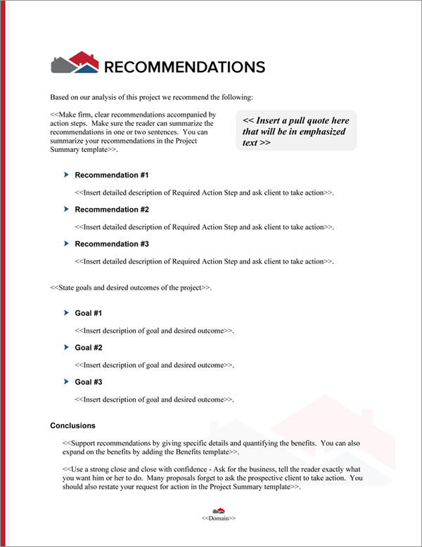 Proposal Pack Real Estate #7 Recommendations Page