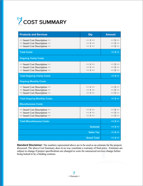 Proposal Pack Artsy #11 Cost Summary Page