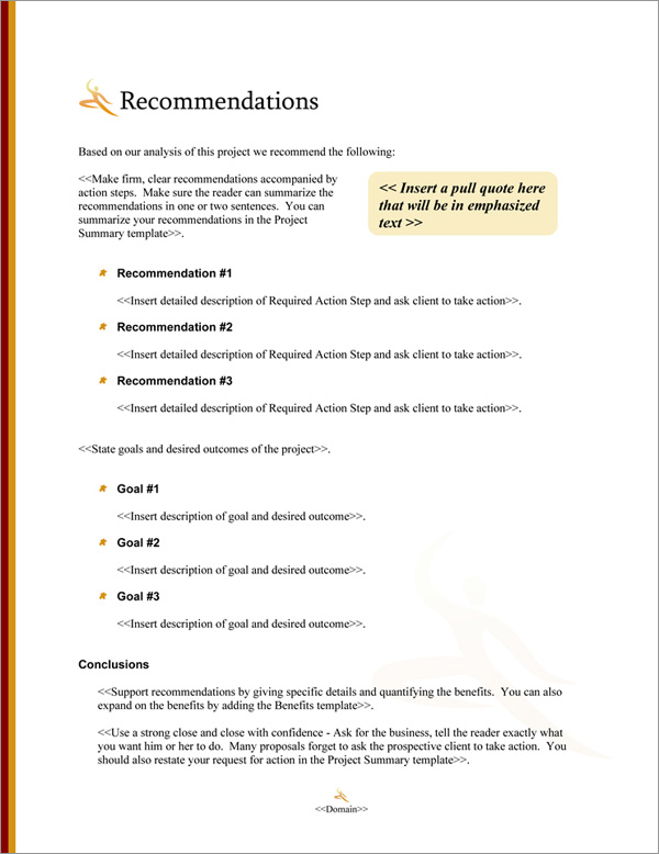 Proposal Pack Entertainment #9 Recommendations Page Proposal Pack Entertainment #9 Recommendations Page