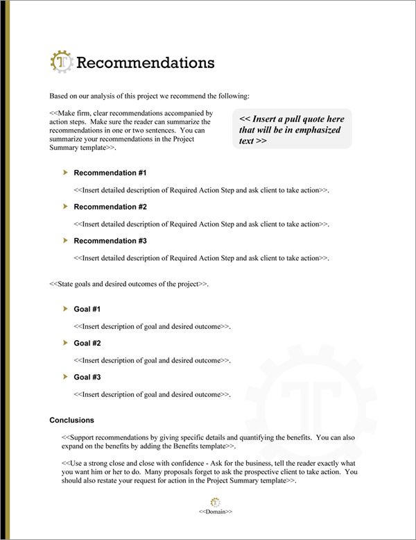 Proposal Pack Industrial #4 Recommendations Page