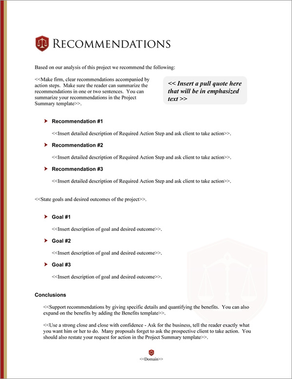 Proposal Pack Legal #2 Recommendations Page