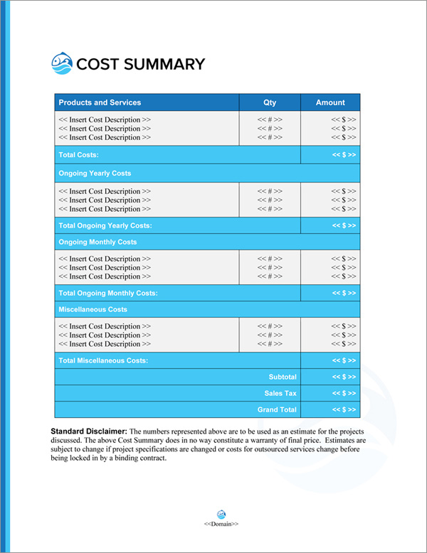 Proposal Pack Ranching #3 Cost Summary Page